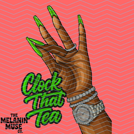 Clock That Tea PNG - Neon Green Black Outline