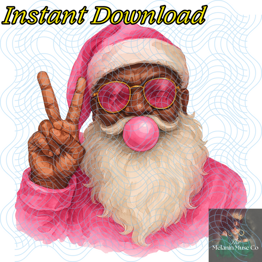 Retro Black Santa Pink Christmas PNG