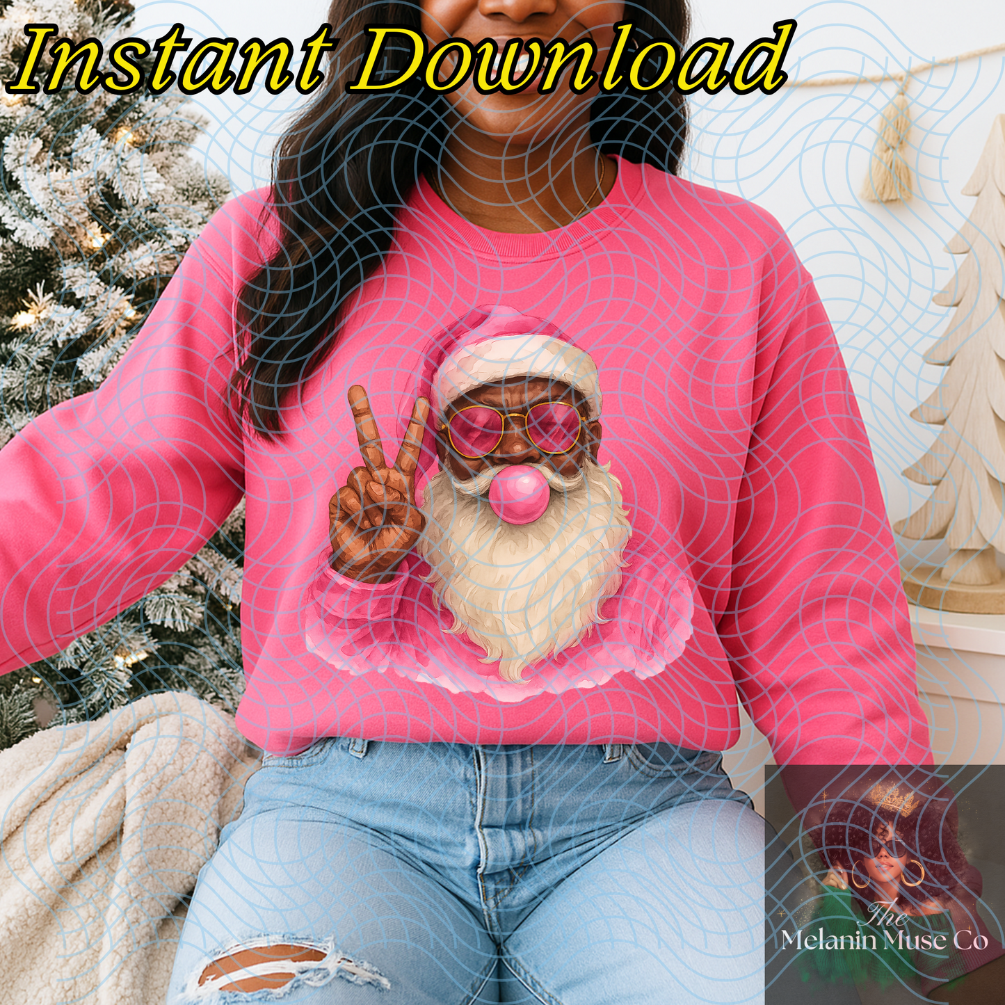 Retro Black Santa Pink Christmas PNG